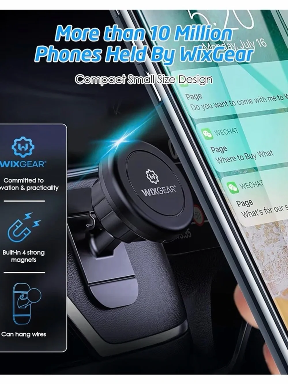 Black Magnetic Car Phone Mount Clip - Secure Dashboard Holder BB2
